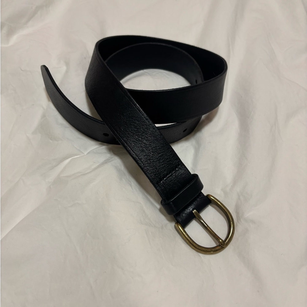 Madewell Perfect Leather Belt Black with Gold Brass Buckle medium
